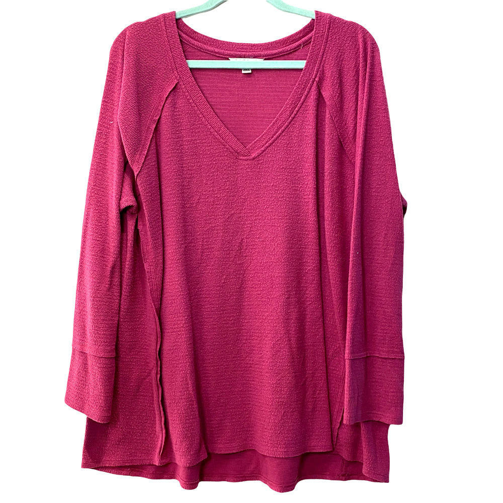 Wildfox XXL Pink Long Sleeve thermal vneck Sweat shirt sweater